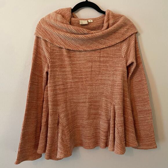 Anthropologie Pink Waffle Knit Flowy Sweater Boho Cowlneck Women's size Small - Picture 1 of 9